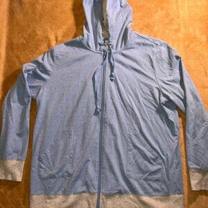 Bedford Fair Women XL Blue‎ Gray Zipper Front Pocket Hoodie Light Jacket (T)